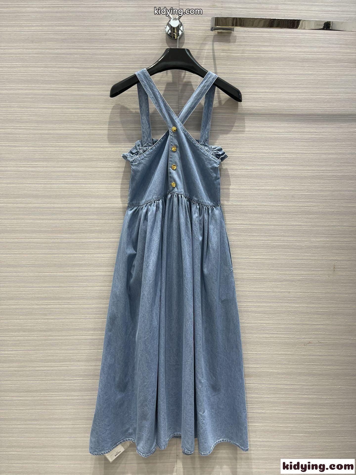デニム クロスストラップ フレア ミディワンピース セリーヌ ワンピース コピー スウィート-3