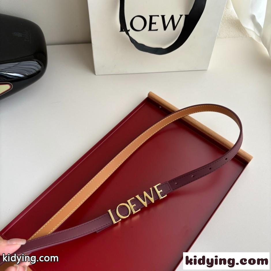 ロエベ ベルト 偽物 洗練された レザー ロゴバックル ナローベルト 15mm ボルドー-2