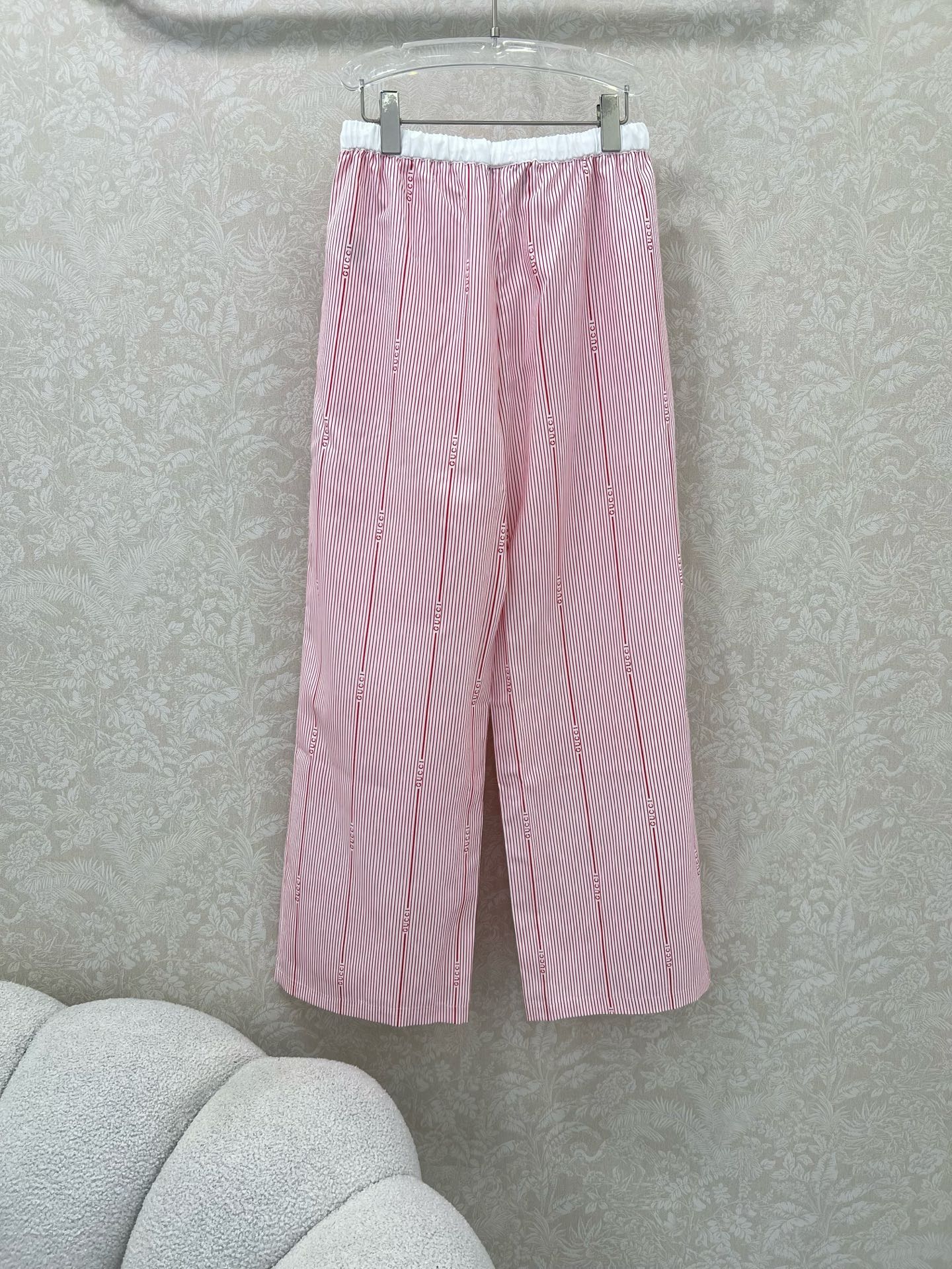 春夏 爽やか ストライプ ドロストパンツ グッチ パンツ コピー ピンク-3
