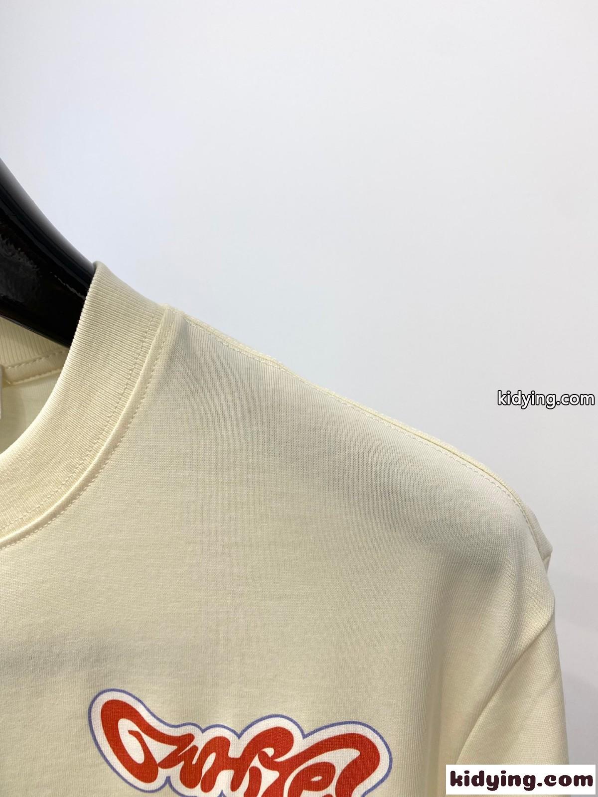 オフホワイト tシャツ コピー カジュアル プリント コットン 半袖Tシャツ-2