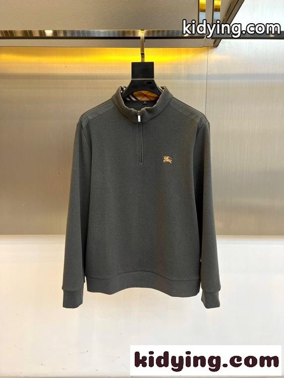 上品 カジュアル ハーフジップ 長袖Tシャツ バーバリー Tシャツ 偽物 グレー-0