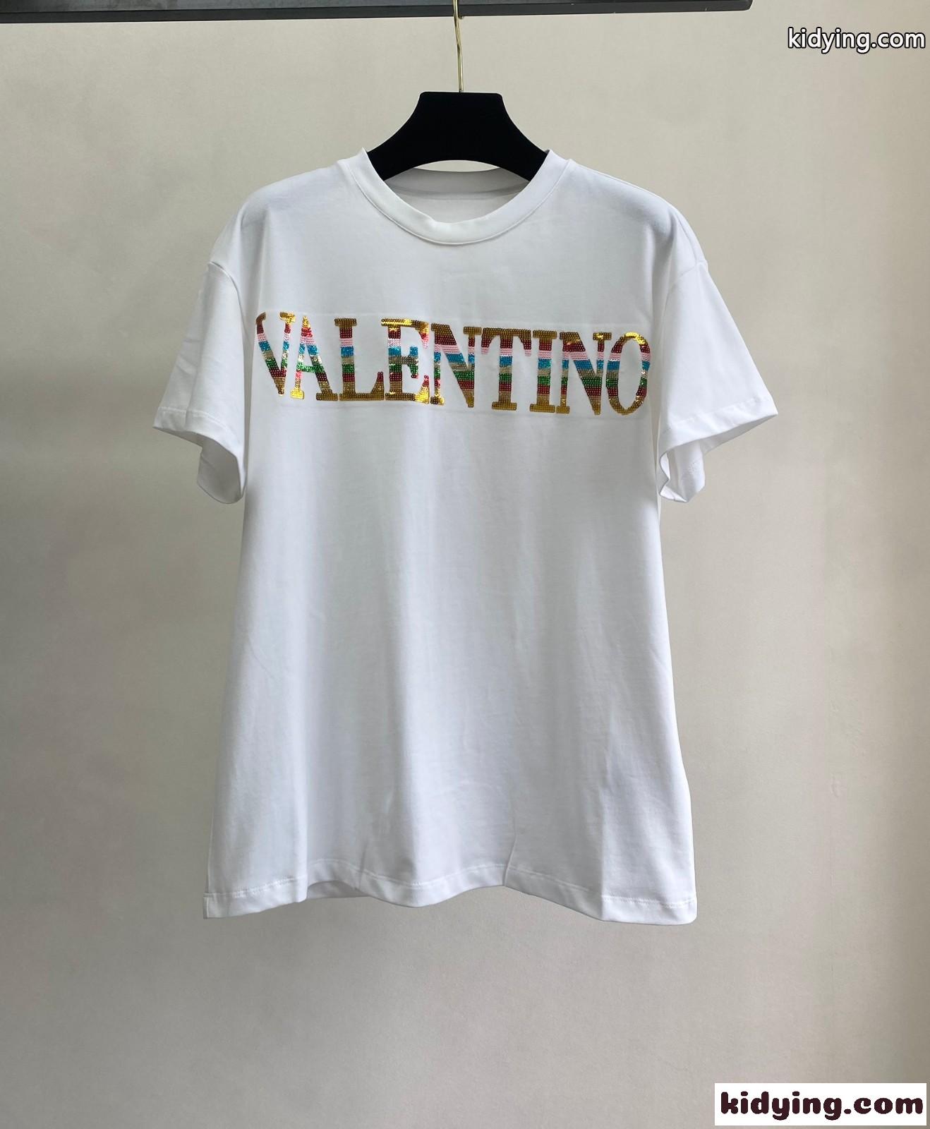 エンブロイダリー コットン 半袖Tシャツ ヴァレンティノ Tシャツ コピー 春夏 クルーネック-1