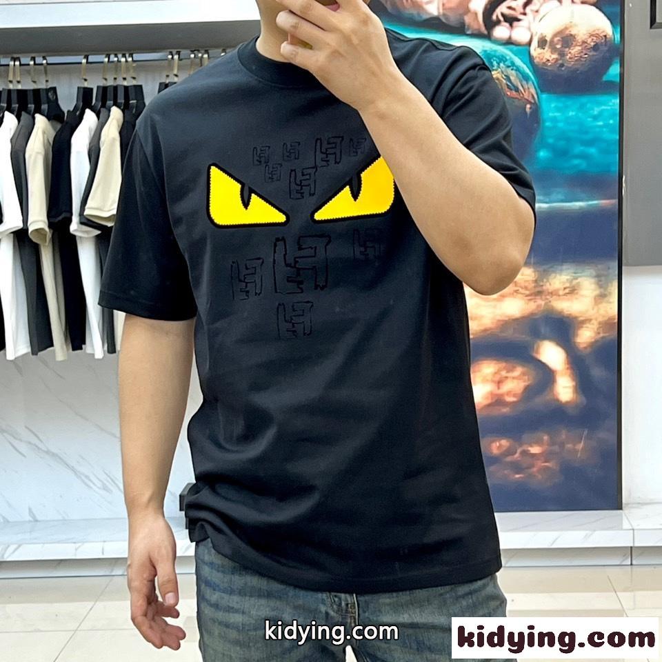 フェンディ Tシャツ 偽物 カジュアル プリント コットン 半袖Tシャツ ブラック-2