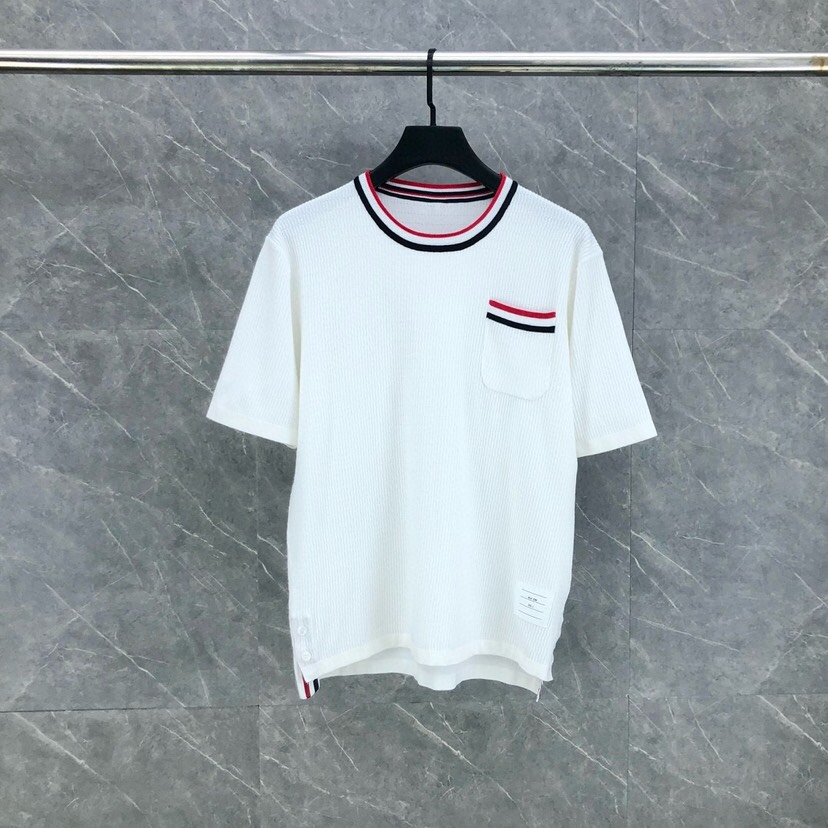 シンプル 定番 胸ポケット 半袖トップス トムブラウン Tシャツ 偽物-2