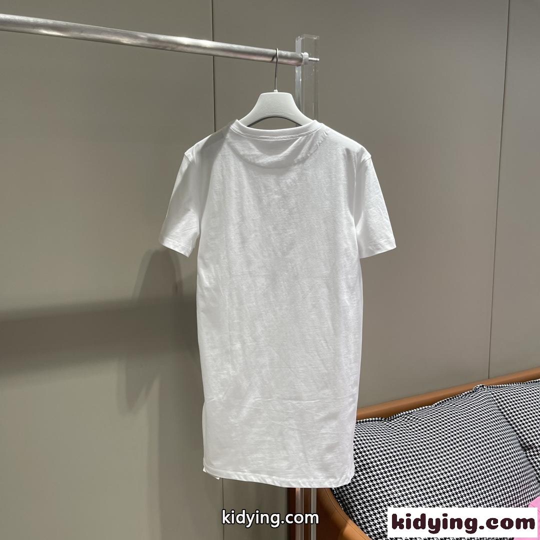 2023春夏 ストレートドレス 刺繍入りポケット エルメス ワンピース コピー 半袖Tシャツワンピース-4