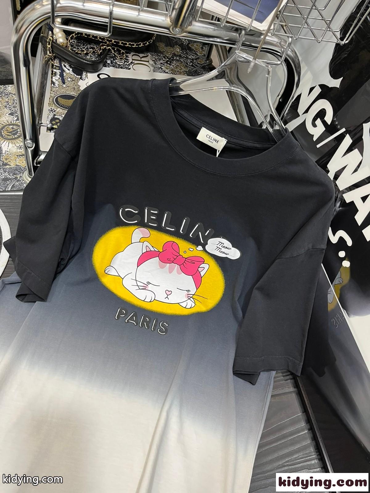 ビッグシルエット 可愛い プリント グラデーション セリーヌ tシャツ コピー カジュアル おしゃれ 半袖 トップス-4