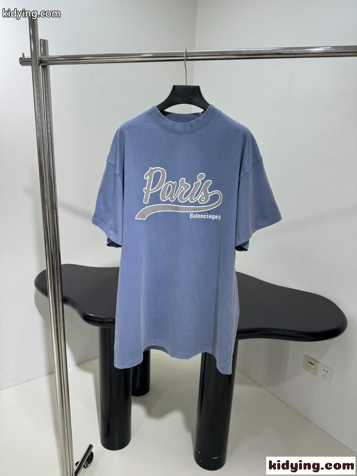 ユニセックス ENJOY PARIS 半袖Tシャツ バレンシアガ Tシャツ コピー ブルー-0