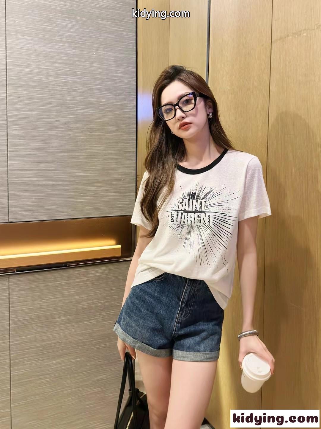 カジュアル 定番 配色 半袖Tシャツ イヴ・サンローラン Tシャツ コピー ホワイト-3