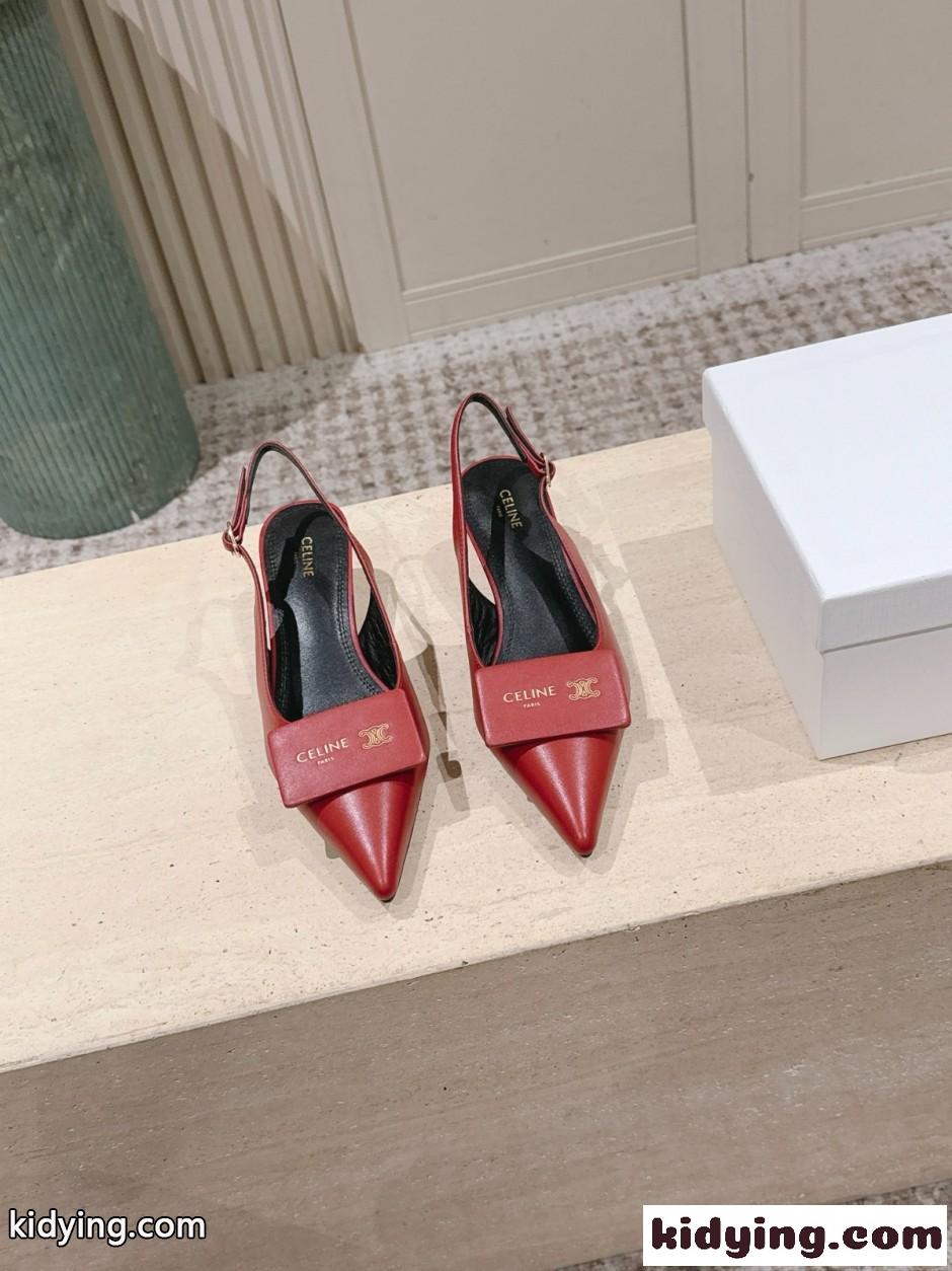 シグネチャー スリングバック セリーヌ パンプス コピー レッド-1