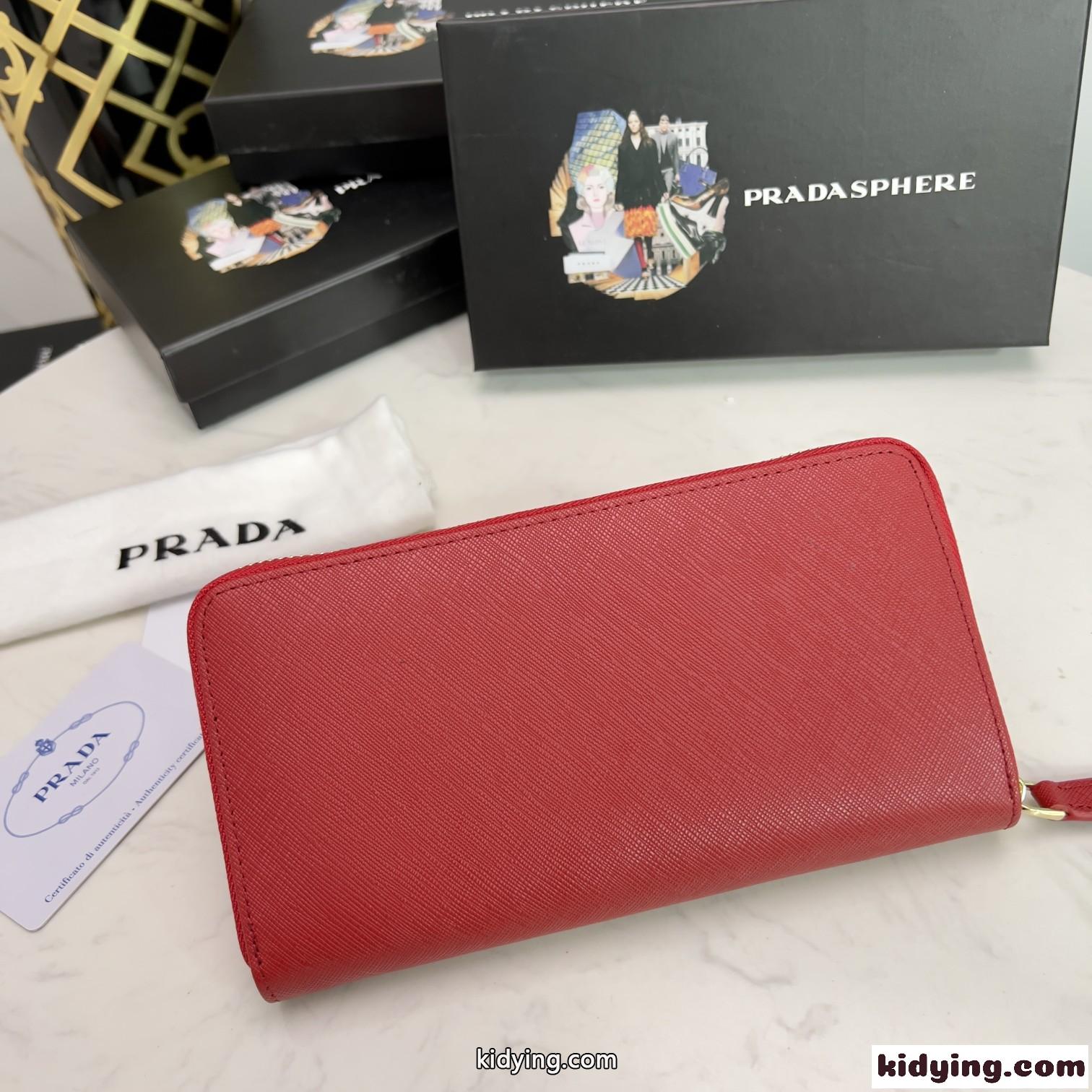 人気 シンプル ロゴ入り 長財布 プラダ 財布 コピー レッド-0