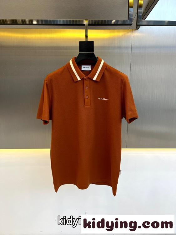 定番 エレガント 半袖 ポロシャツ サルヴァトーレ・フェラガモ Tシャツ コピー ブラウン-0