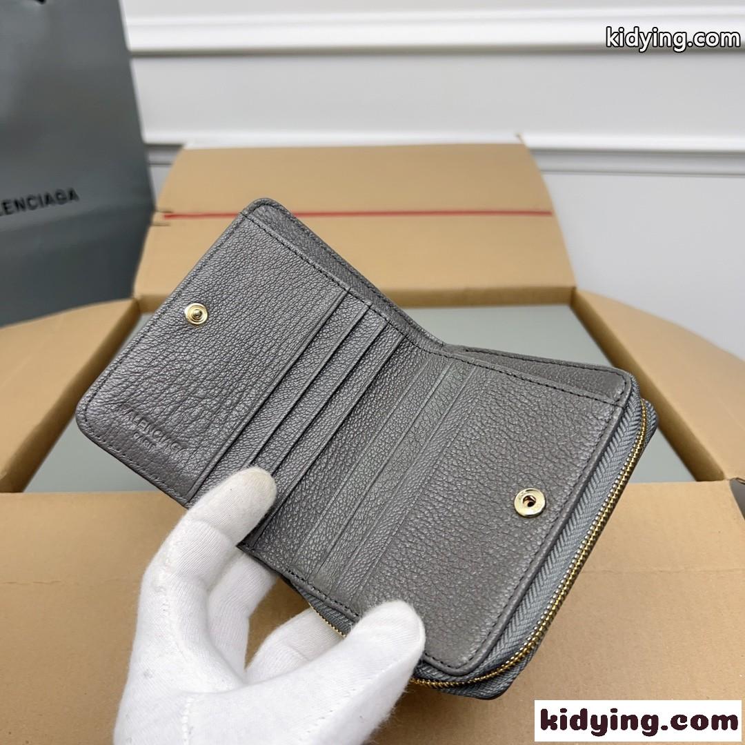 カジュアル グレインレザー コンパクトウォレット バレンシアガ 財布 コピー 二つ折り財布 グレー-3