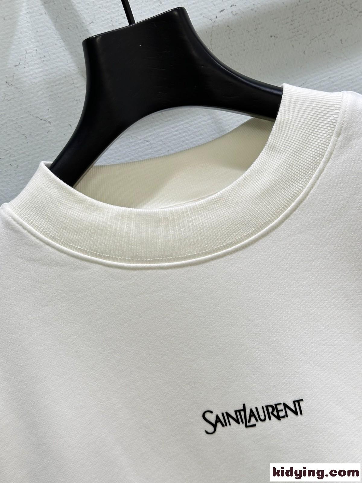 カジュアル 定番 ロゴ入り クルーネック スウェットシャツ イヴ・サンローラン Tシャツ 偽物-3