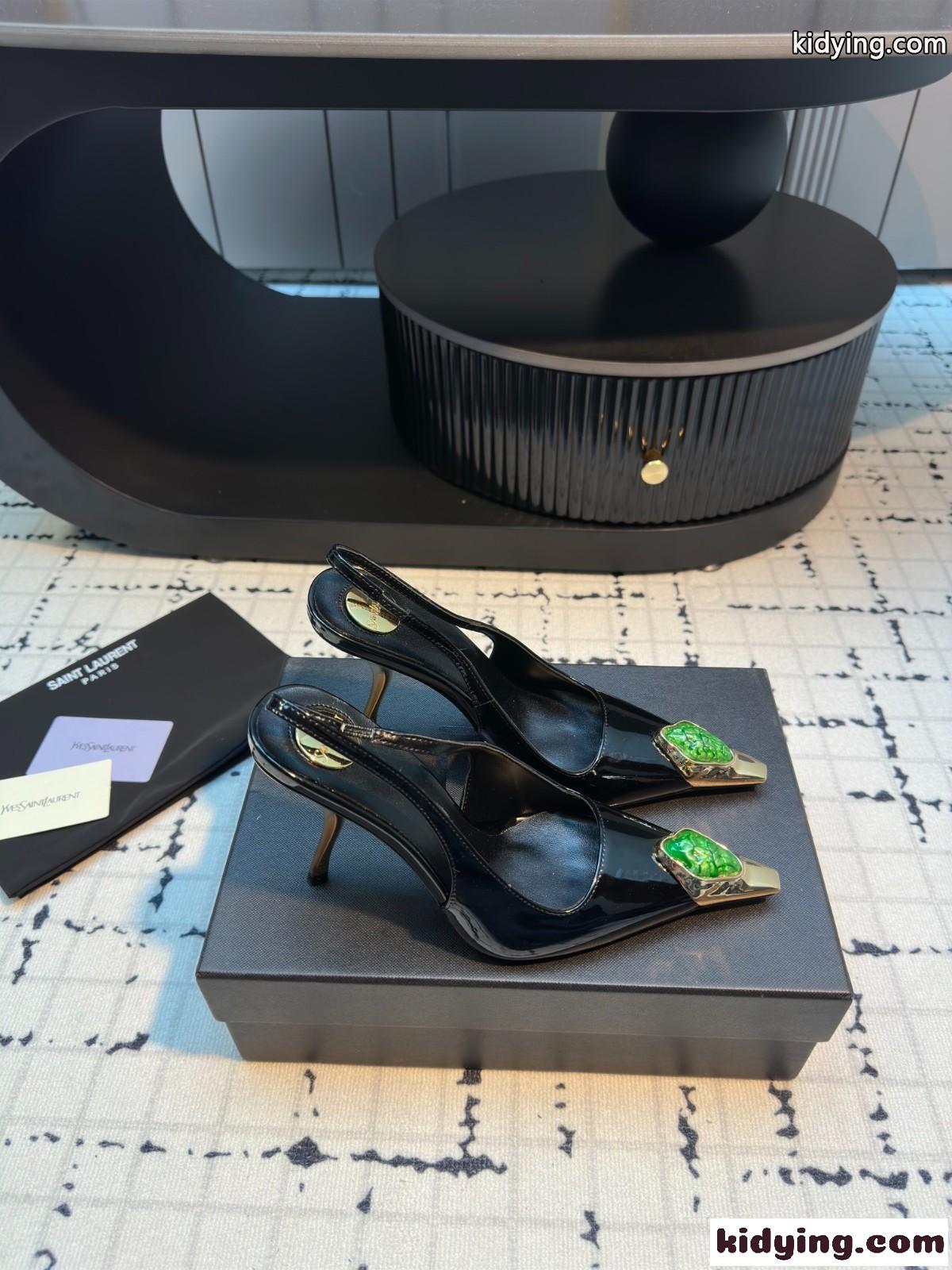 エレガント YSL ルル スリングバックパンプス イヴ・サンローラン コピー ブラック-0