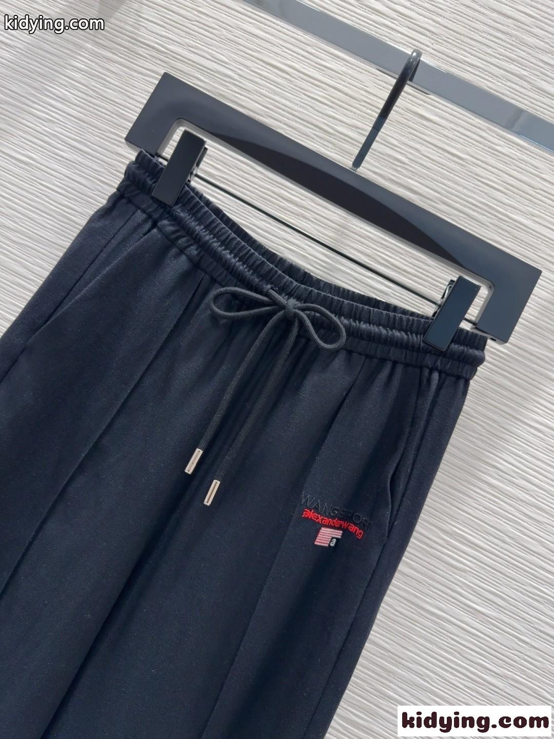 カジュアル ロゴ ロングパンツ アレキサンダーワング パンツ 偽物 ブラック-2
