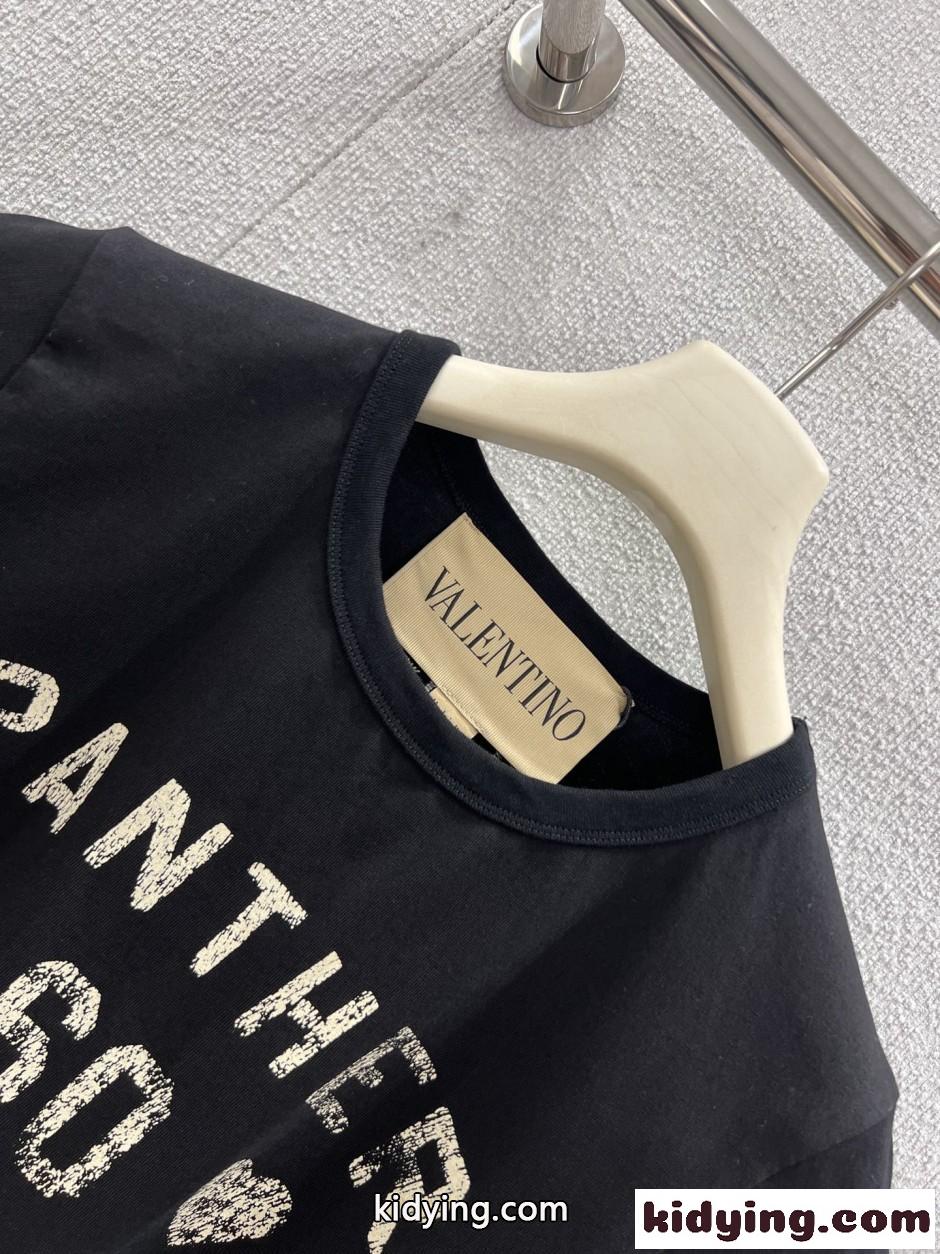 カジュアル プリント コットン 半袖Tシャツ ヴァレンティノ Tシャツ 偽物 ブラック-2