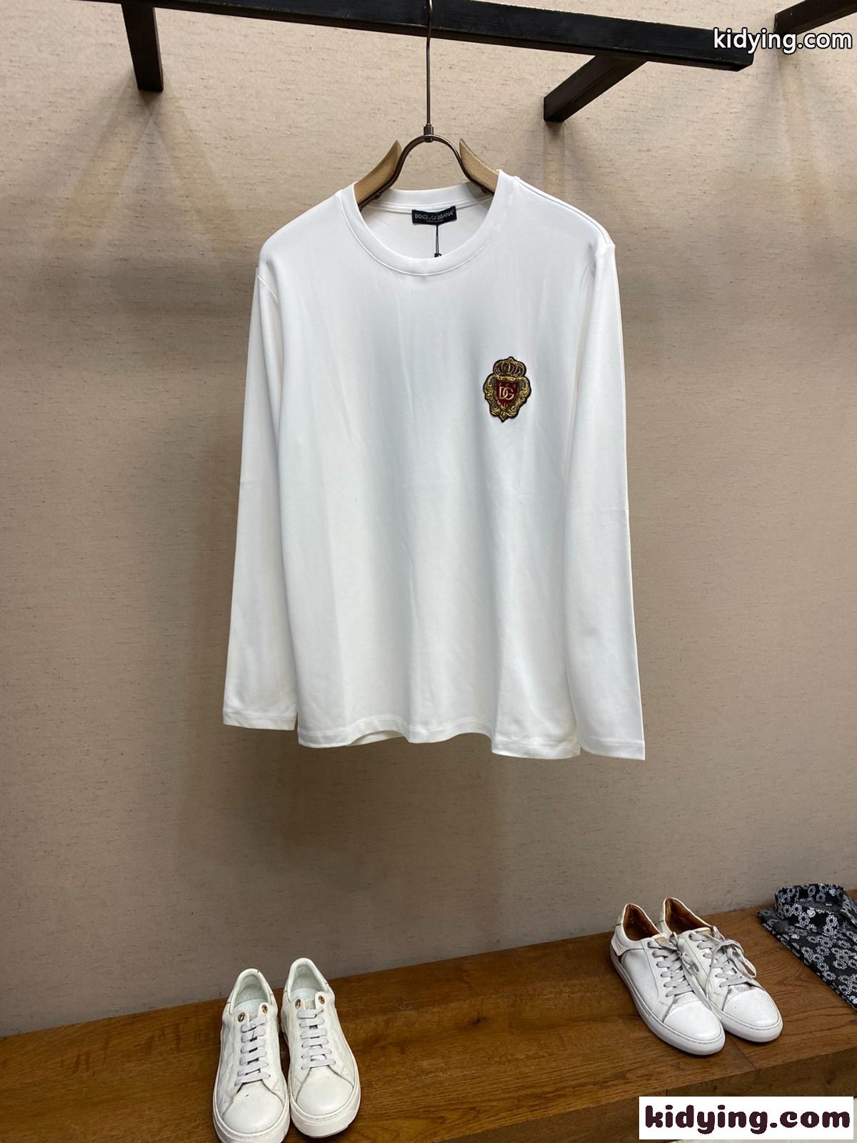 カジュアル お洒落 ロゴパッチ 長袖Tシャツ ドルチェ&ガッバーナ Tシャツ コピー ホワイト-2