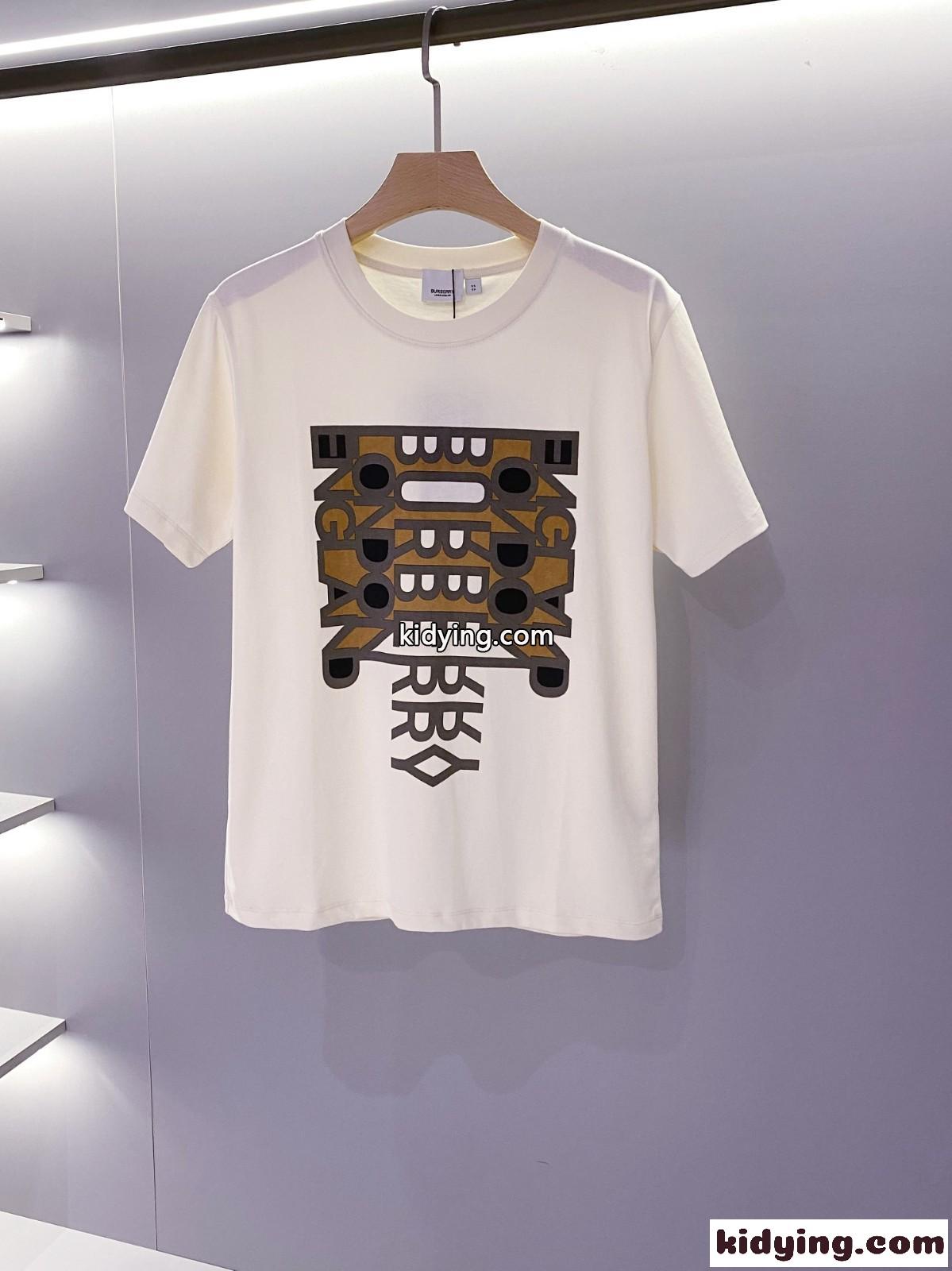 男女兼用 コットン Tシャツ バーバリー 半袖tシャツ コピー プリント クルーネック トップス-0