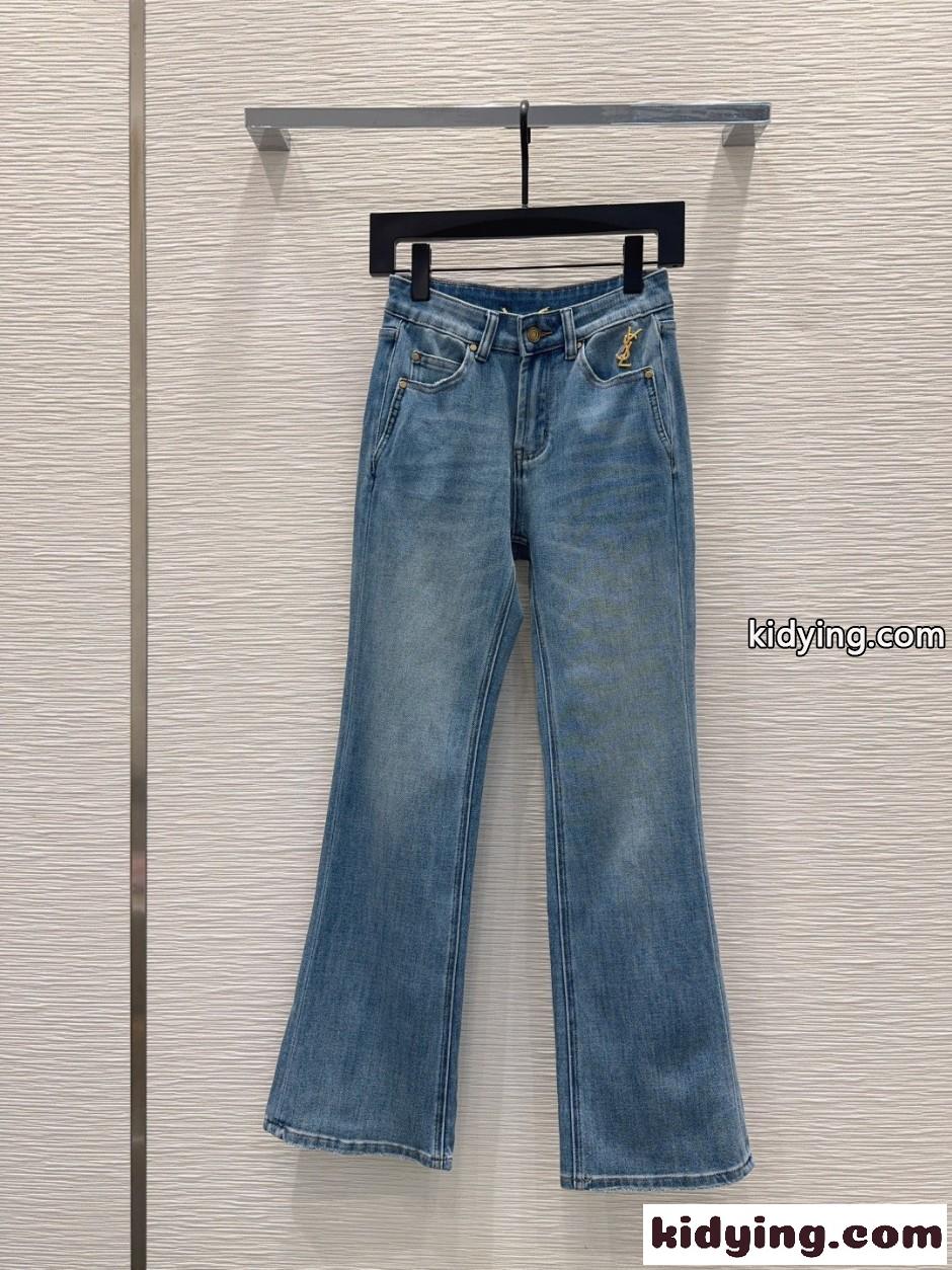 フレア デニムパンツ イヴ・サンローラン ジーンズ 偽物 合わせやすい ブルー-0