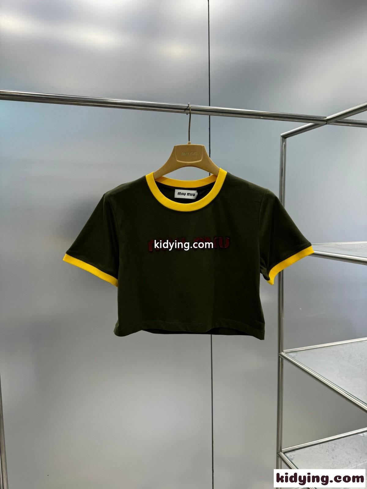 エンブロイダリー コットンジャージー Tシャツ ミュウミュウ Tシャツ コピー グリーン-1