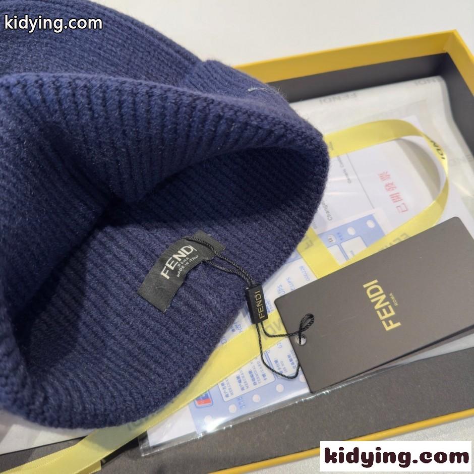 ユニセックス フェンディ キャップ コピー FENDI ロゴ ニットキャップ ブルー-3