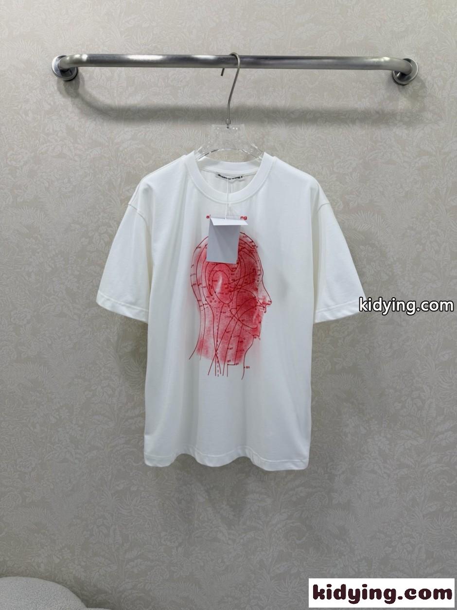 コットン プリント 半袖Tシャツ アレキサンダーワング Tシャツ 偽物 ホワイト-0