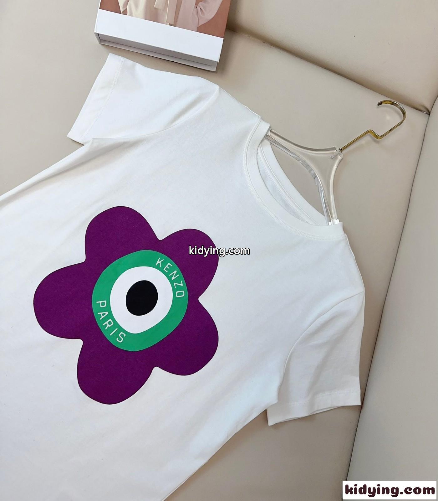 シンプル プリント コットン 半袖Tシャツ ケンゾー Tシャツ コピー ホワイト-3