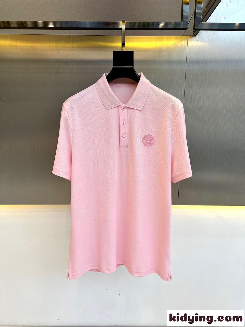 シンプル メドゥーサ ヴェルサーチェ Tシャツ 偽物 半袖 ポロシャツ ピンク-4