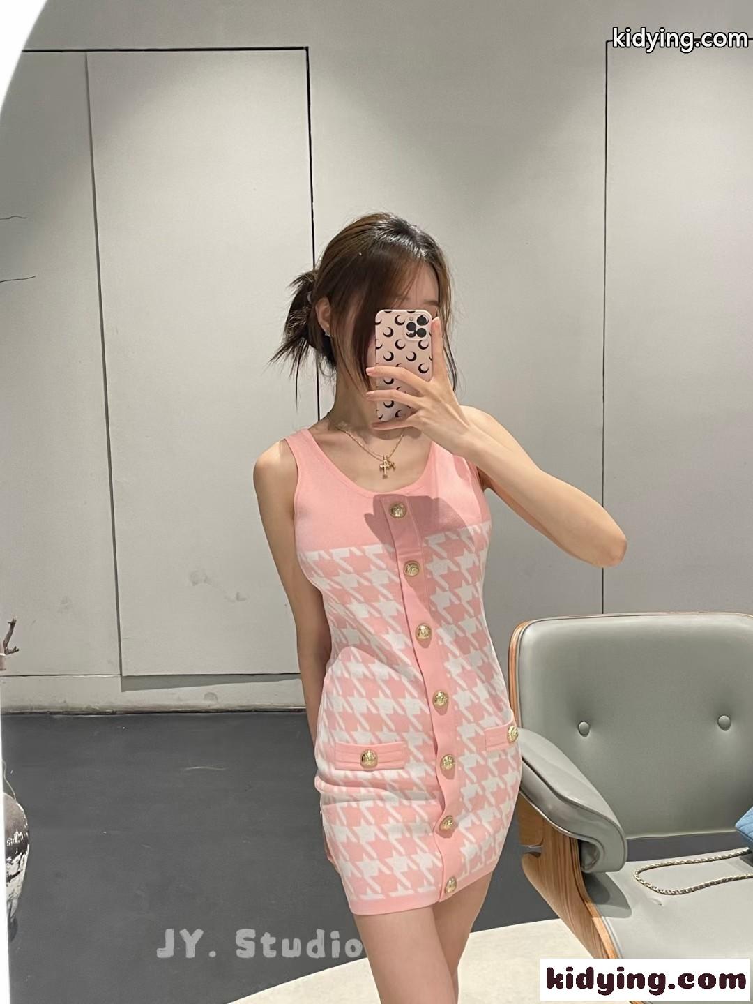 セクシー フェミニン 上品 ノースリーブ バルマン ワンピース コピー スリム レディース ドレス 春夏 スウィート-3