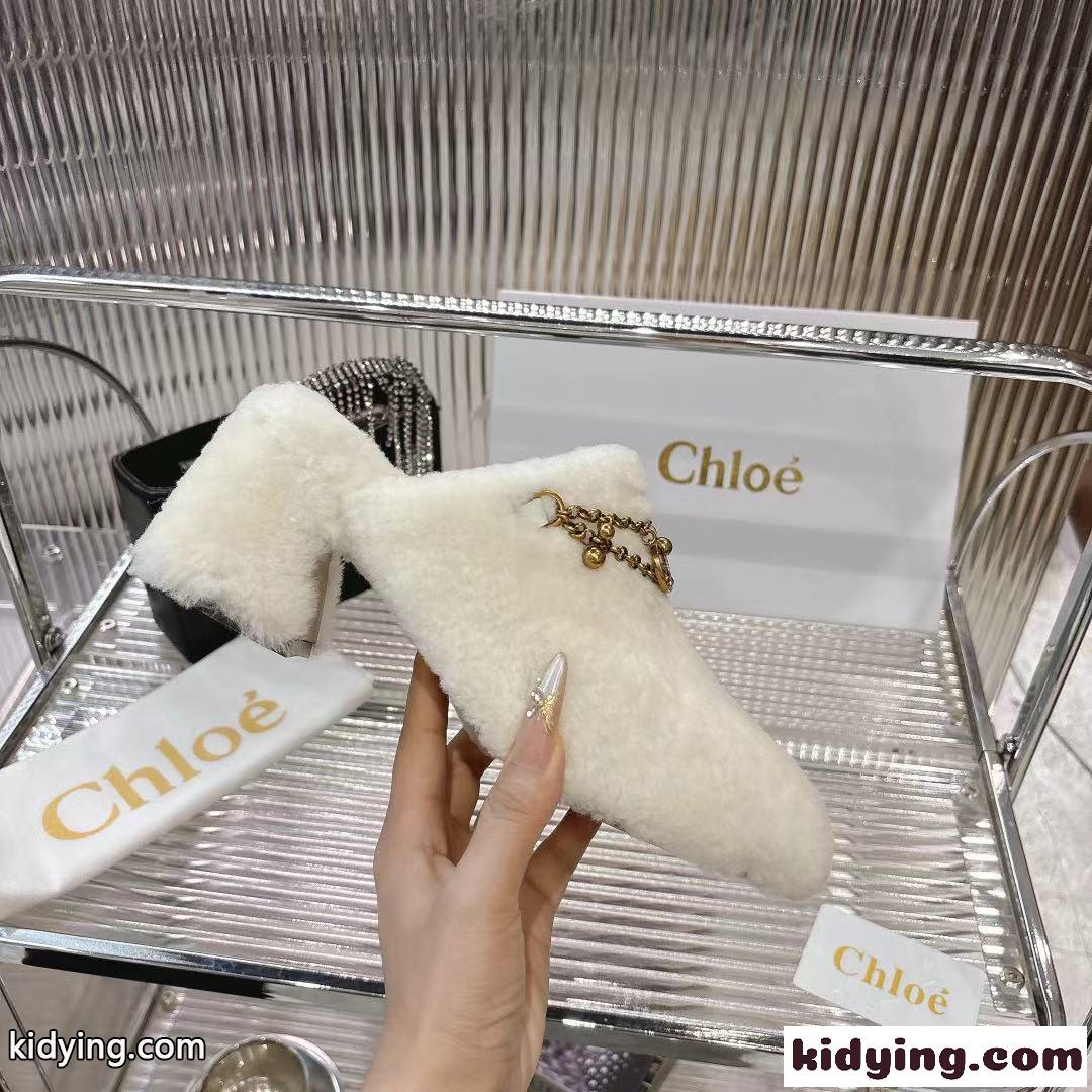 上品 ふわふわ シアリング ミュール クロエ サンダル スーパーコピー ホワイト-4