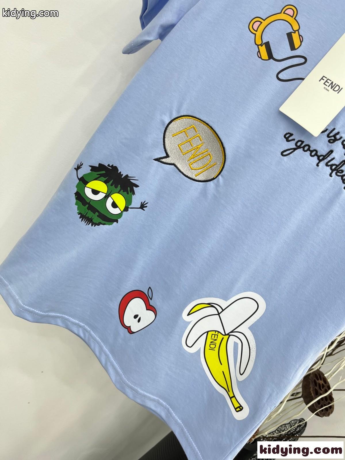フェンディ Tシャツ コピー 可愛い プリント クルーネック 半袖Tシャツ-2