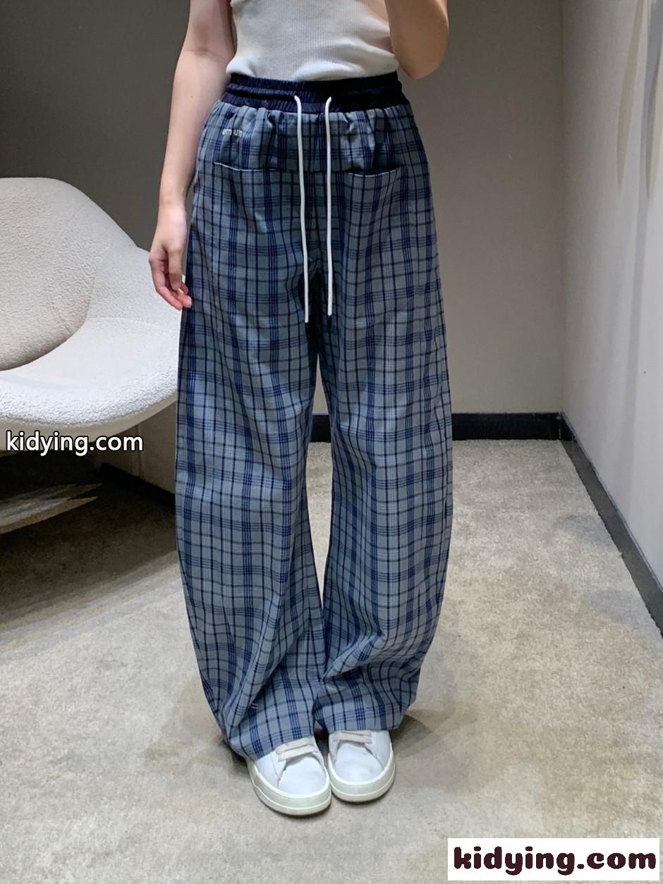 MIUMIU ロゴ入り チェック柄 カジュアルパンツ ミュウミュウ パンツ コピー-3