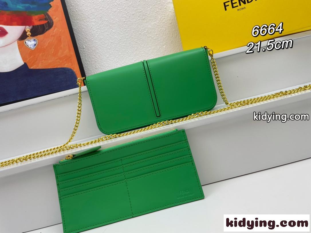 フェンディグラフィ 財布内蔵ミニバッグ スーパーコピー グリーンレザー チェーン 財布-2