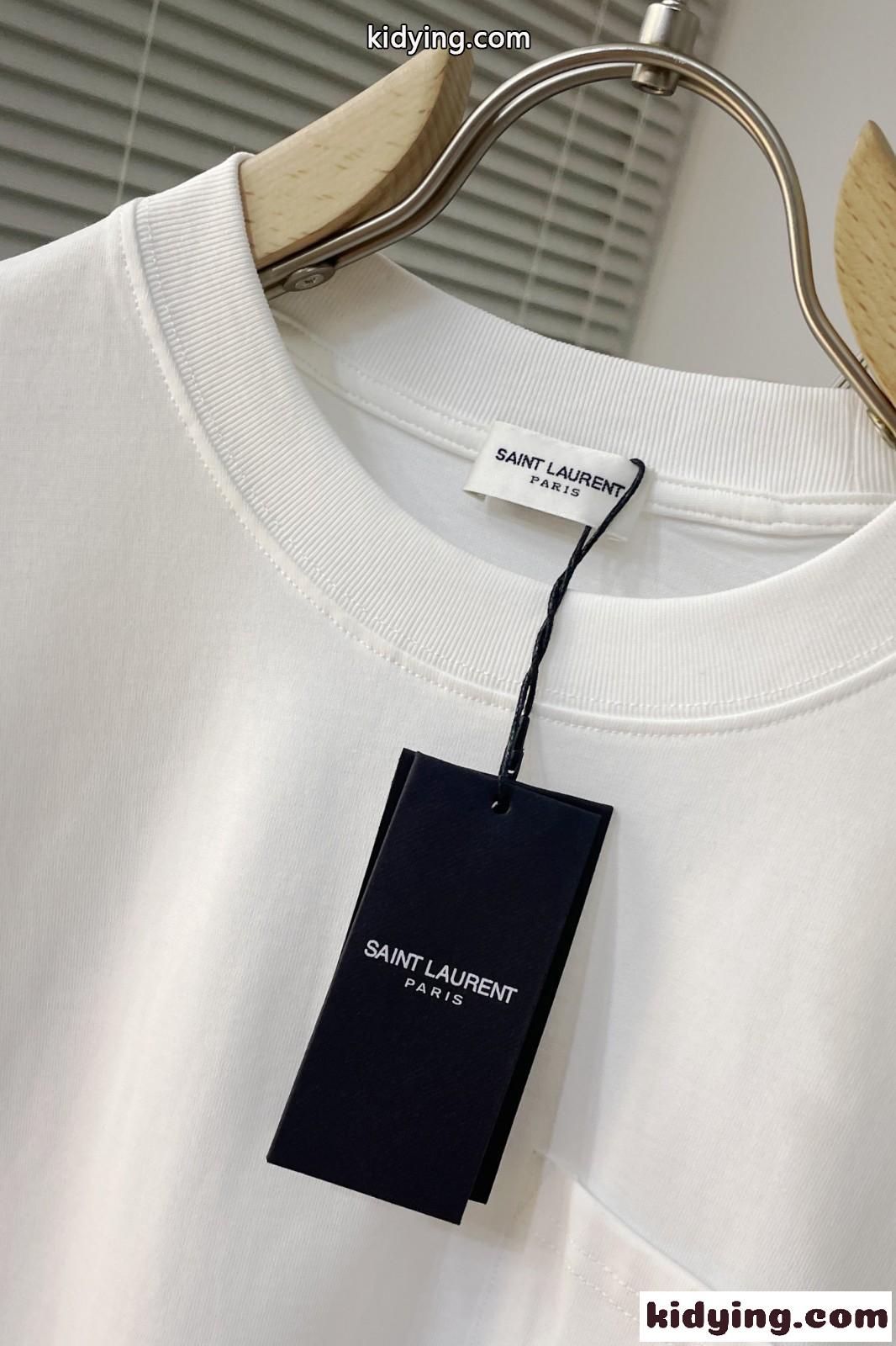 洗練された ミニマル クルーネック ロゴ 刺繍 イヴ・サンローラン Tシャツ コピー 半袖 トップス-4