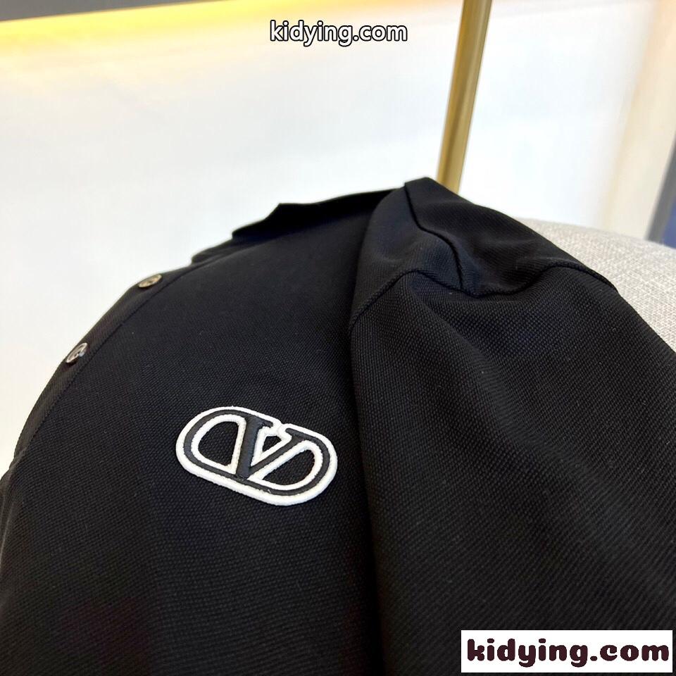 人気 Vロゴ コットン ポロシャツ ヴァレンティノ Tシャツ コピー メンズ トップス ブラック-3