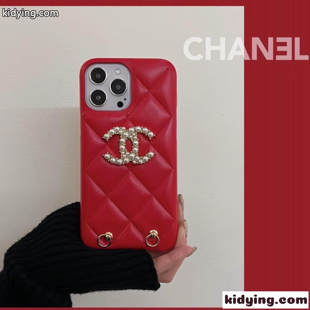高級 赤 レッド シャネル アイフォンケース コピー 斜め掛け ストラップ チェーン スマホケース ショルダー-1