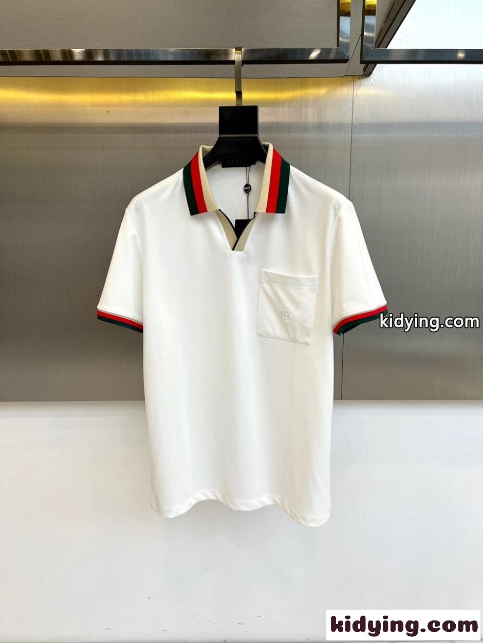 洗練された カジュアル スキッパーポロシャツ グッチ Tシャツ 偽物 ホワイト-0