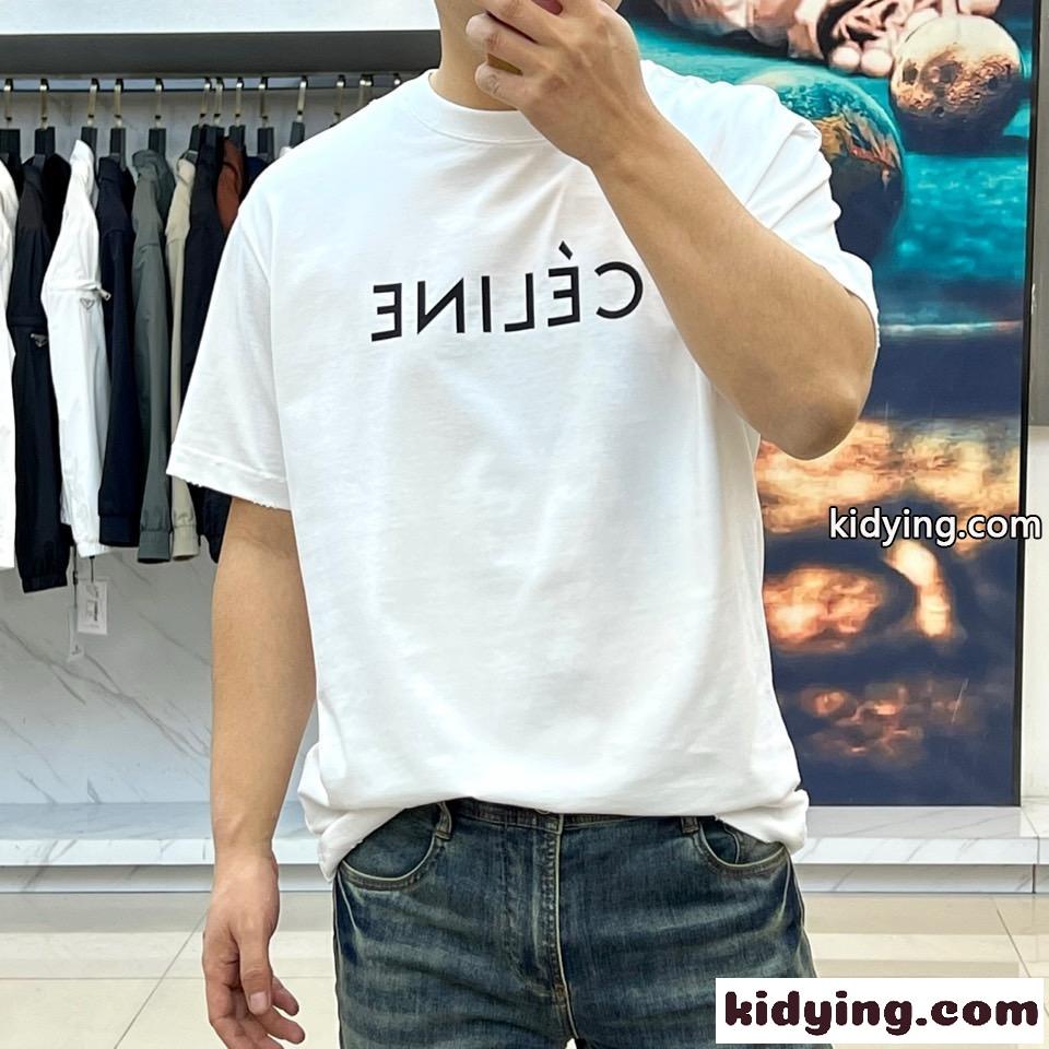 カジュアル ゆったり クルーネック 半袖Tシャツ セリーヌ Tシャツ コピー ホワイト-1