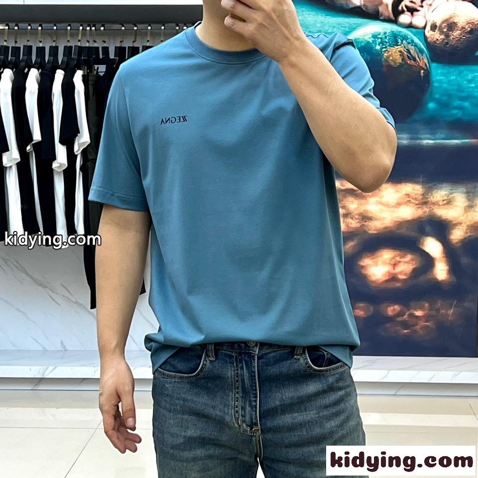 シンプル ロゴ入り クルーネック エルメネジルド・ゼニア 半袖Tシャツ コピー ブルー-1