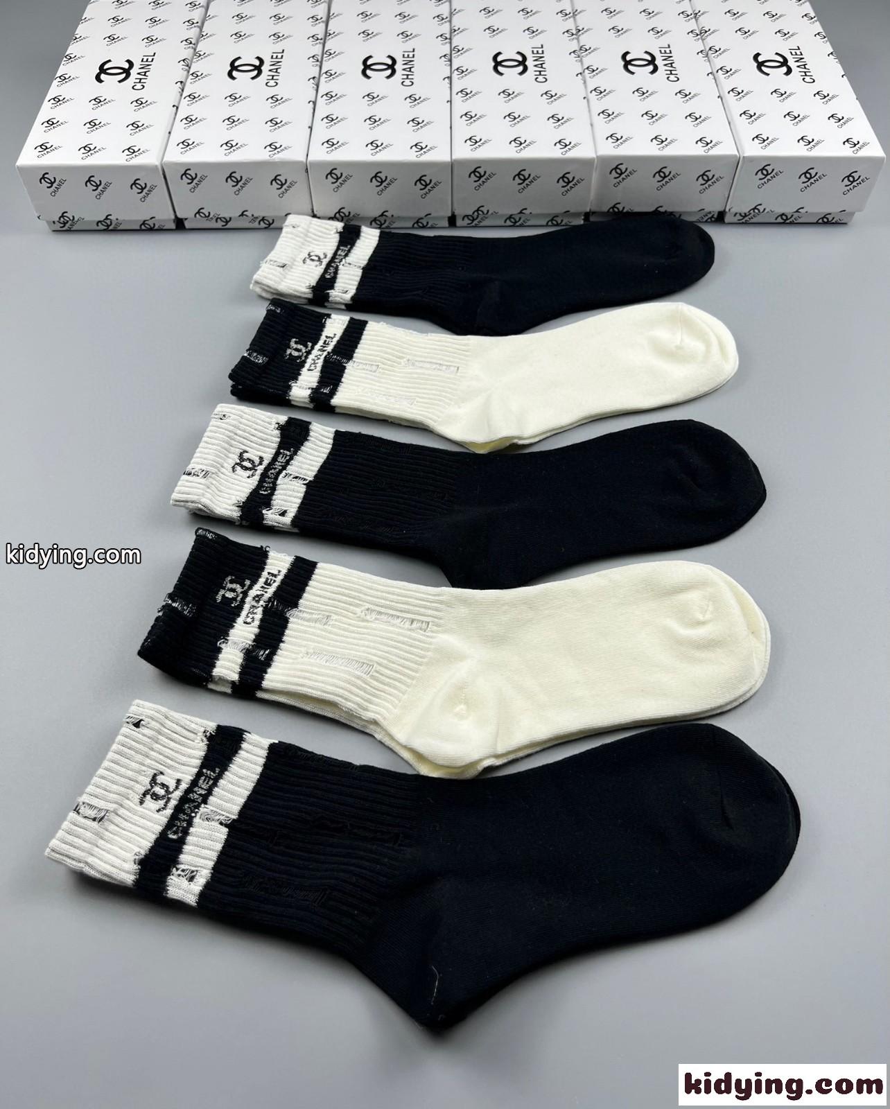 おしゃれ 5足セット 合わせやすい ソックス シャネル 靴下 偽物-4
