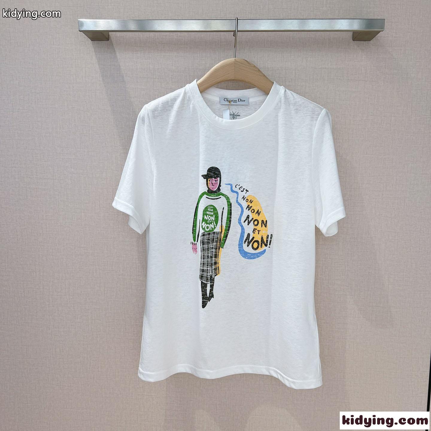 カジュアル 合わせやすい プリント クルーネック 半袖Tシャツ クリスチャン・ディオール Tシャツ コピー-0
