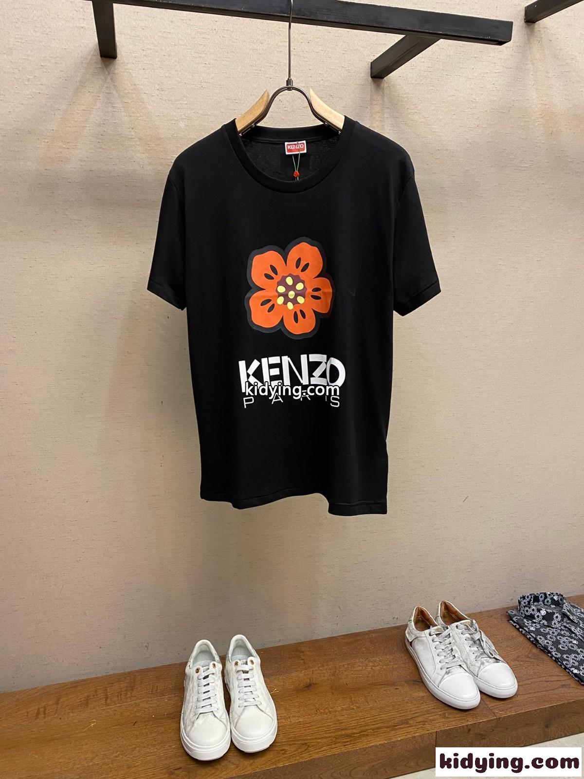 ユニセックス 快適 コットン 半袖Tシャツ ケンゾー Tシャツ コピー クルーネック ブラック-2