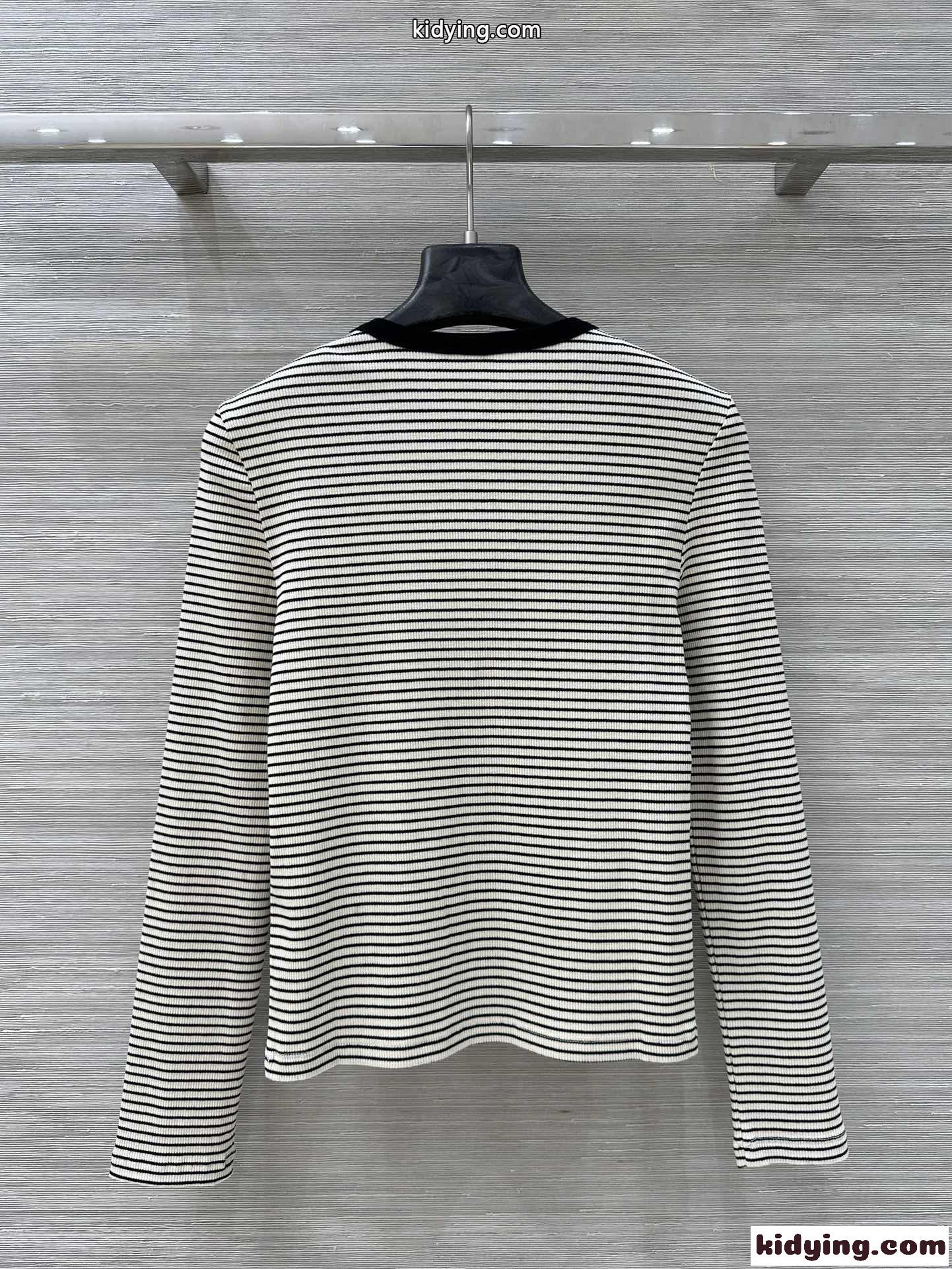 ボーダー柄 ヘンリーネック 長袖Tシャツ セリーヌ Tシャツ コピー トップス-3
