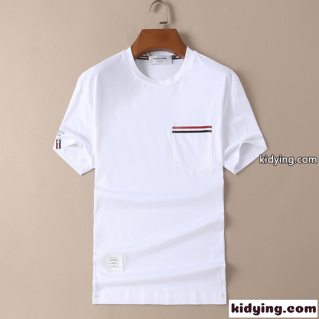 シンプル クルーネック お洒落 定番 合わせやすい トムブラウン tシャツ コピー メンズ 快適 半袖 トップス ホワイト ブラック-1