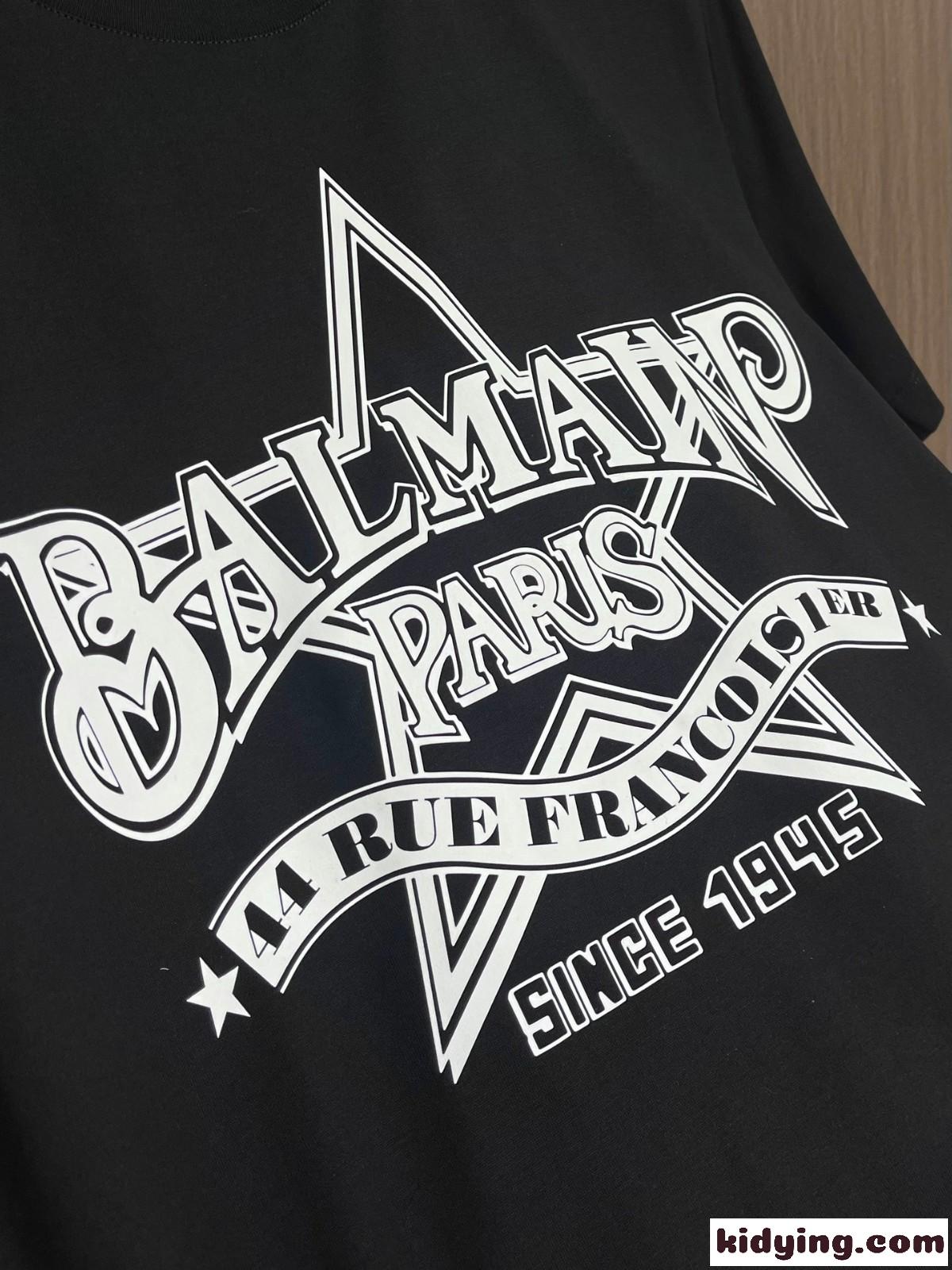 Balmain スター プリント 半袖Tシャツ バルマン Tシャツ コピー ブラック-2