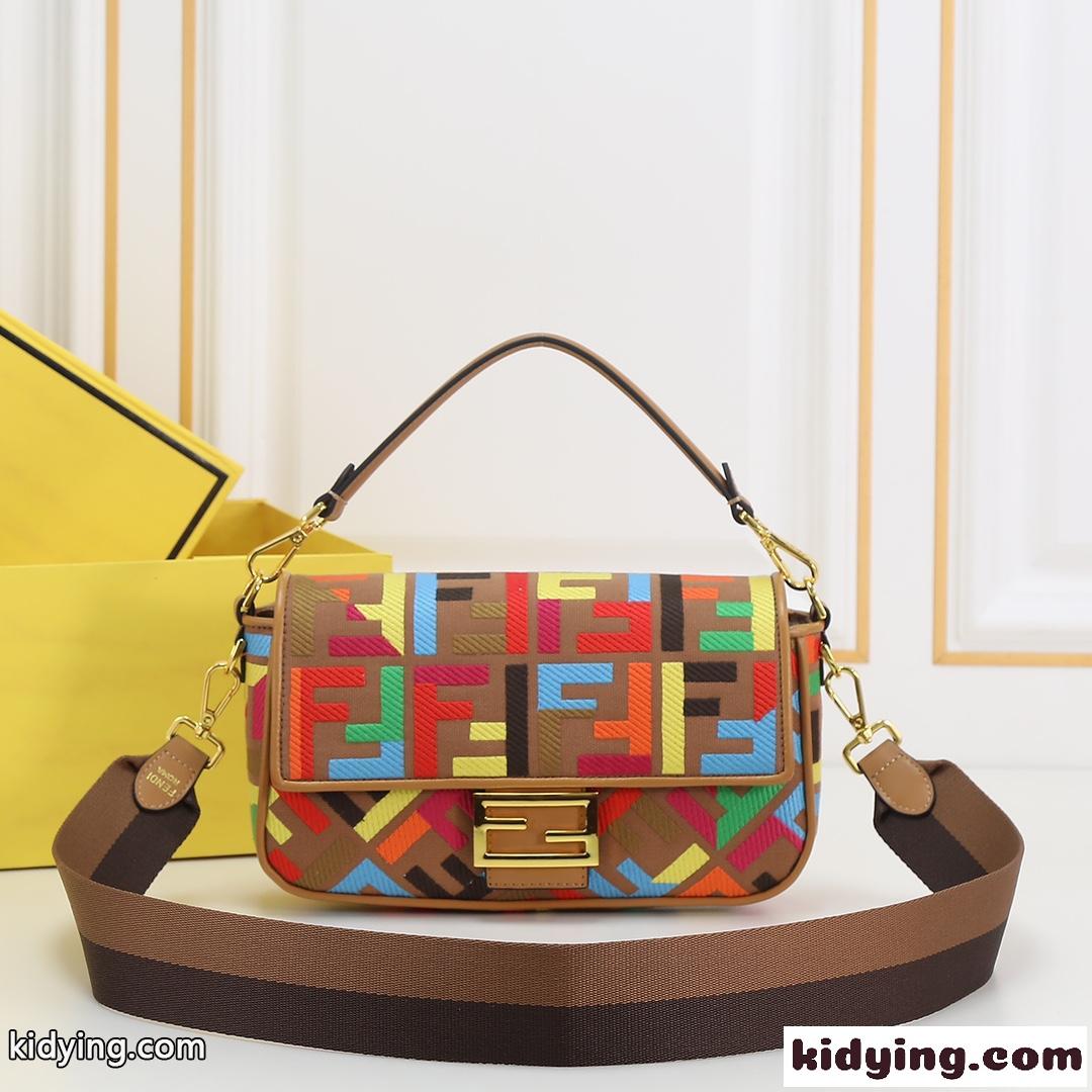 レディース フェンディ バッグ 人気 コピー ファッション FF刺繍 バゲット ショルダーバッグ-2