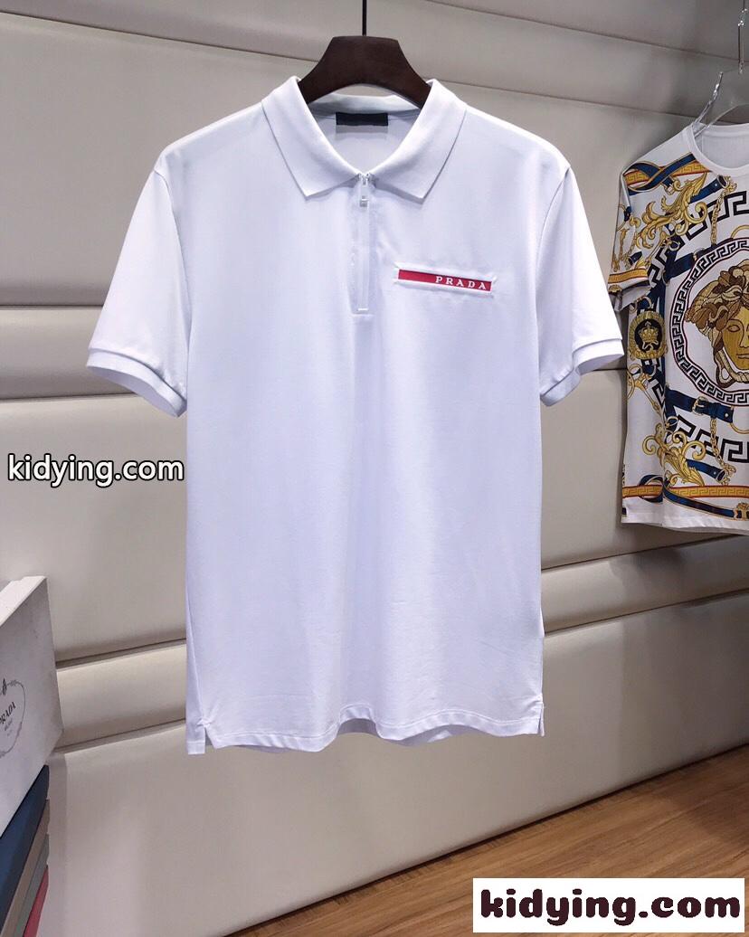 上品 着心地いい コットン 半袖 ポロシャツ プラダ Tシャツ コピー メンズ ホワイト-0