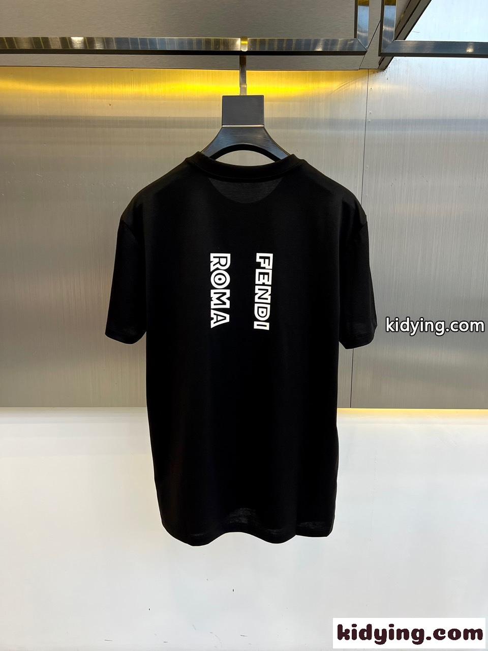 カジュアル シルケット コットン フェンディ 半袖Tシャツ コピー ブラック-4