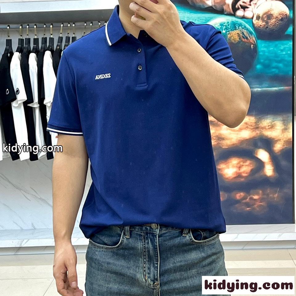 エルメネジルド・ゼニア 半袖Tシャツ コピー ロゴ コットンピケ メンズ ポロシャツ ブルー-1