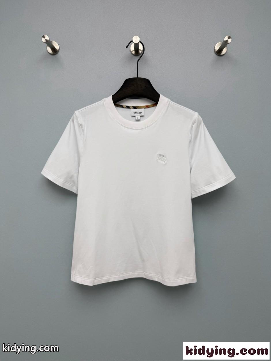 シンプル クルーネック 半袖Tシャツ バーバリー Tシャツ 偽物 コットン ホワイト-0